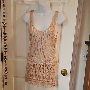 Body Central Pale Pink Crochet Top Shimmery S 100% cotton
